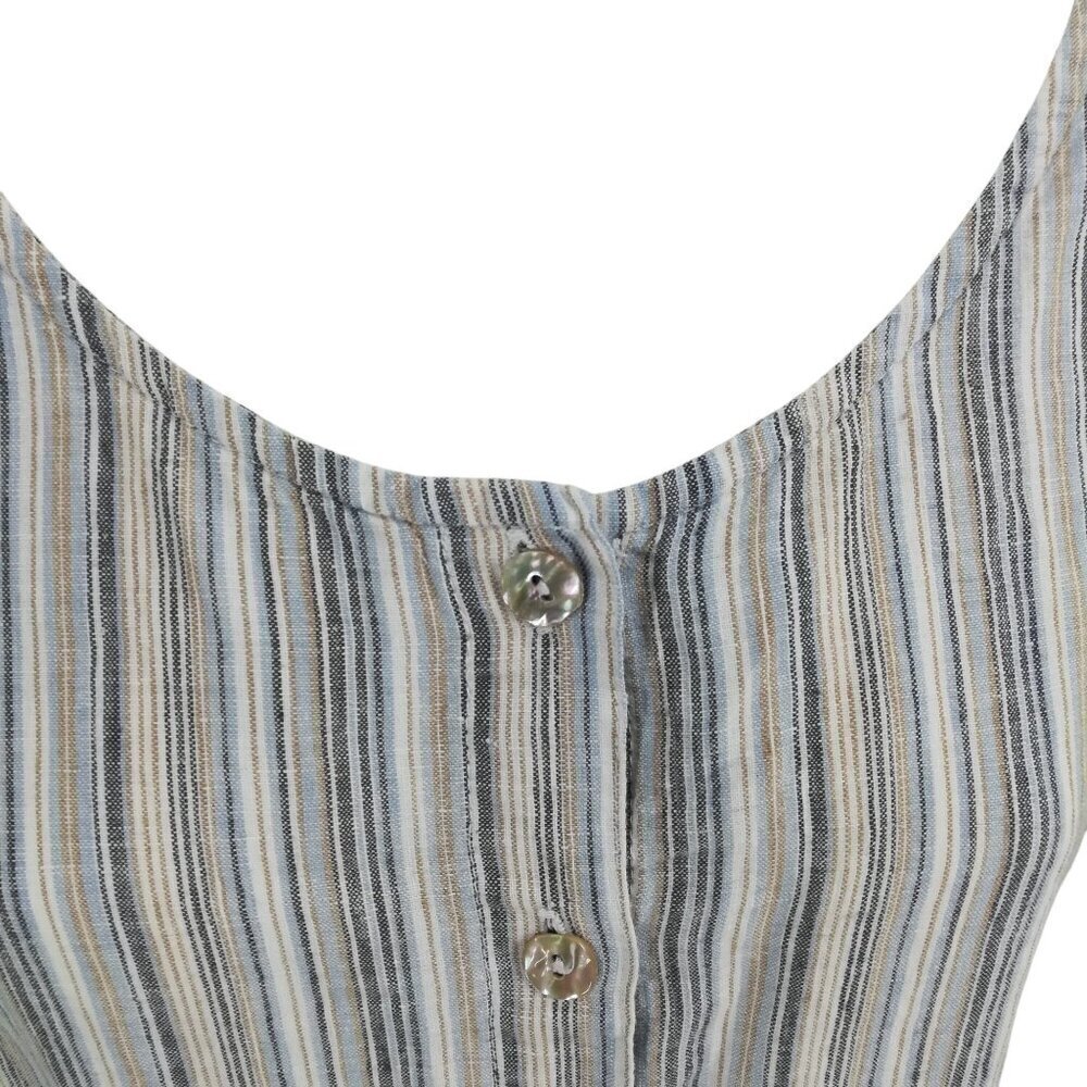 TSD Two Star Dog 100% Linen Striped Sleeveless Button Front Blouse Size S Blue - Picture 2 of 15